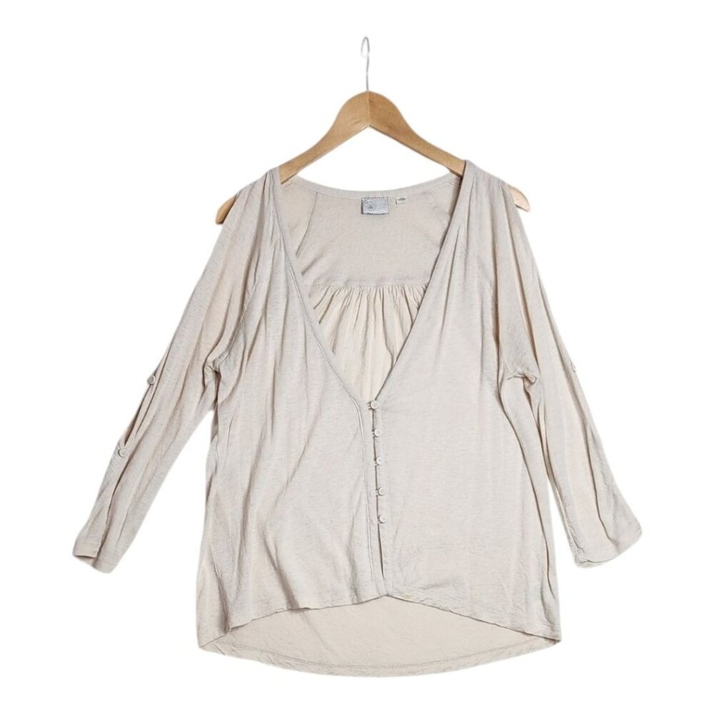 Anthropologie Postmark‎ Cold Shoulder Long Sleeve Shirt size Large White